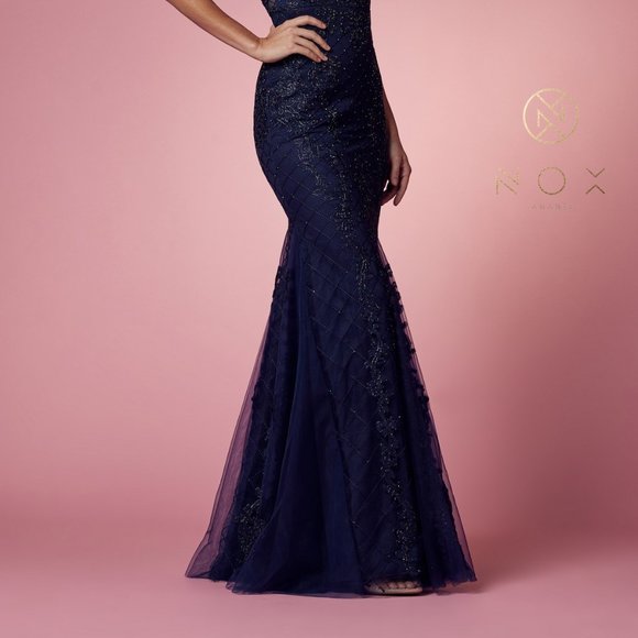 NEW POLYESTER OFF THE SHOULDER LONG MERMAID SLEEVELESS DRESS WITH ZIPPER NX A398 - Picture 7 of 7